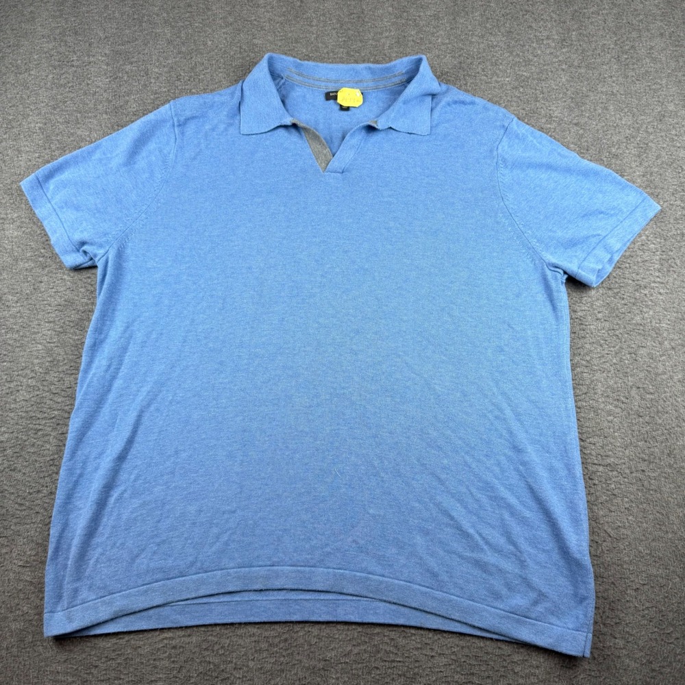 Banana Republic Polo Shirt Men's XXL Blue Short Sleeve V-Neck Knit Cotton Rayon